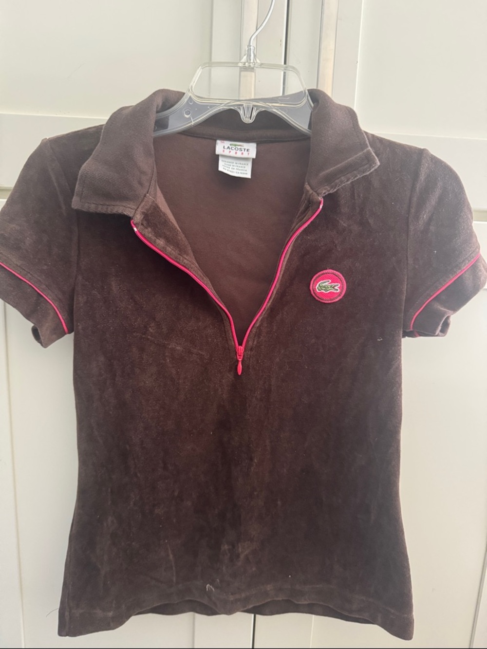 Lacoste Brown Terry Polo with Pink Trim